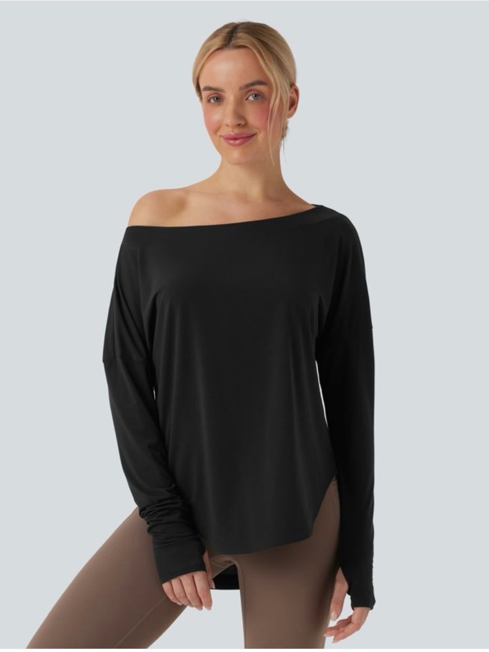HALARA Black Off-Shoulder Long Sleeve Top